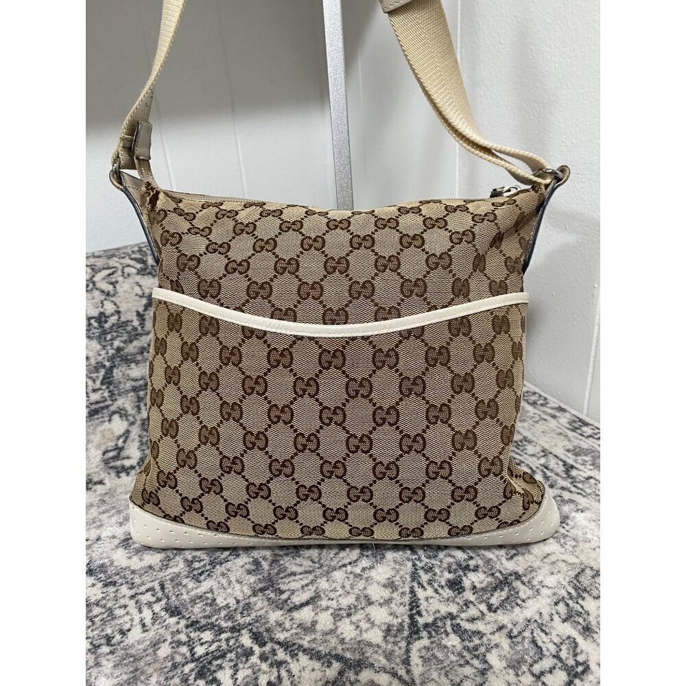 Vintage Gucci Monogram Canvas and Leather Crossbody Messenger Bag COA included